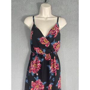 Lily Star Black Floral Maxi Dress Womens M Spaghetti Strap Boho‎ Sundress Flowy